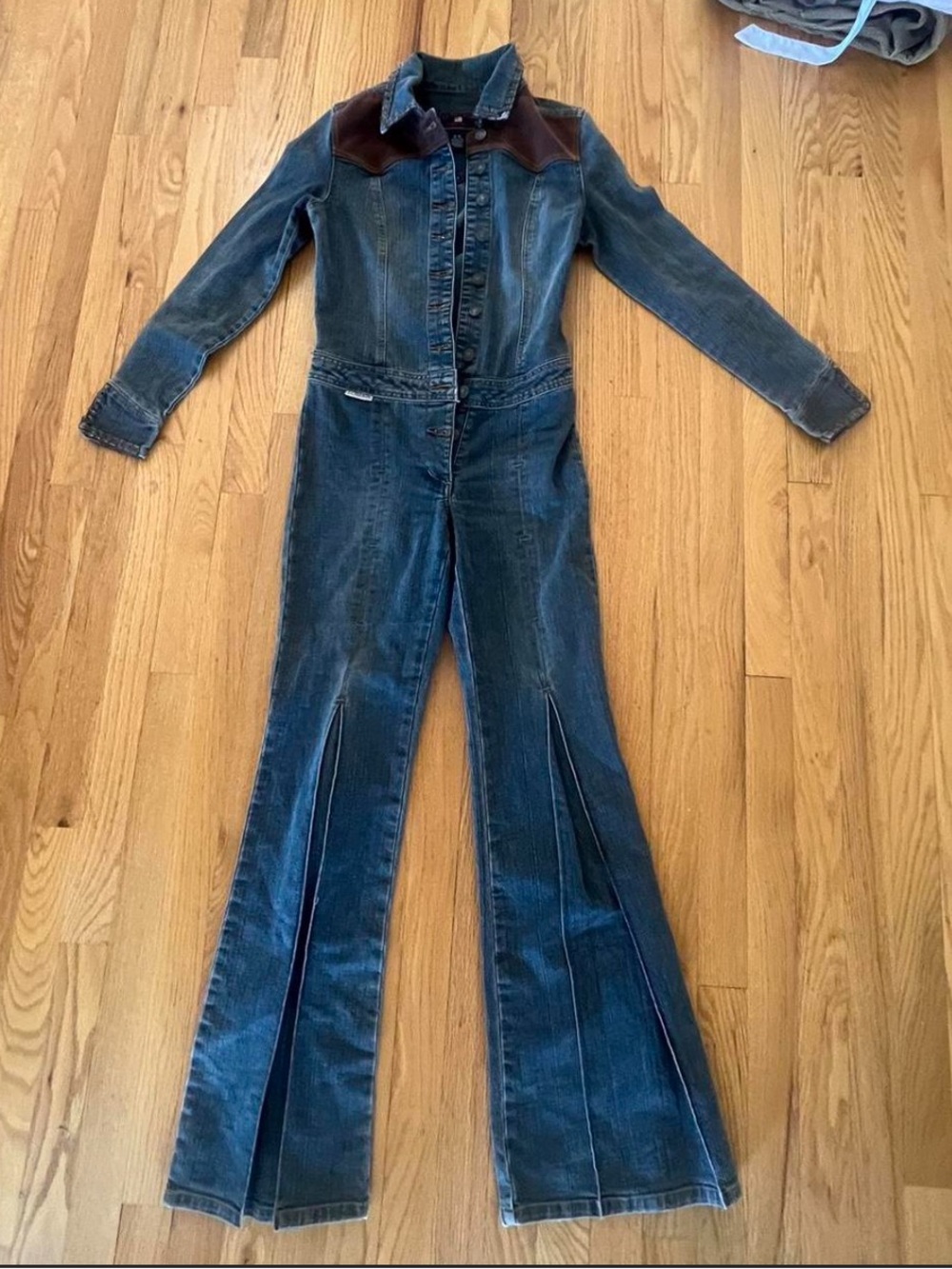 Polo - Denim Jumpsuit with Brown Yoke